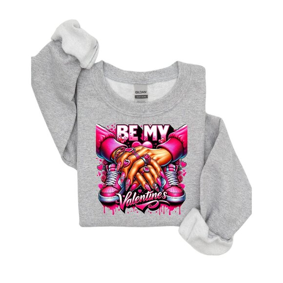Be My Valentine Sweatshirt With Hands & Sneakers Graphic Gildan - Picture 7 of 9